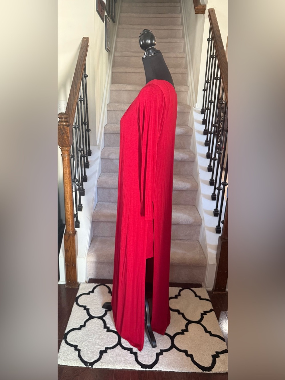 BONGO Red Double-layered Long Sleeve MIDI/Maxi Scoop Neck Dress - Picture 3 of 6